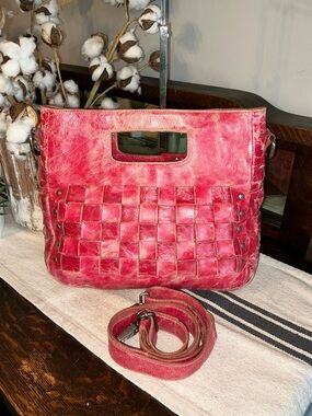 Bed Stu Orchid Leather Satchel Handbag Crossbody Bag Red Lux MSRP $280